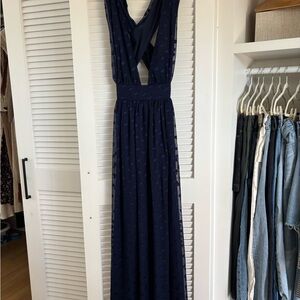 Revolve Navy Blue Polka Dot Maxi Dress